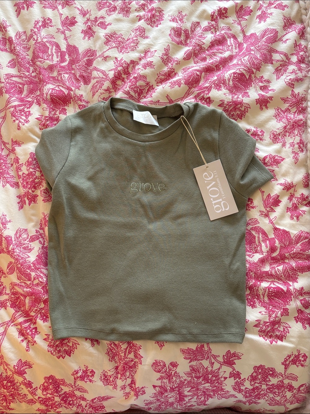 Grove Olive Green Short Sleeve Tee with Embroidered Logo